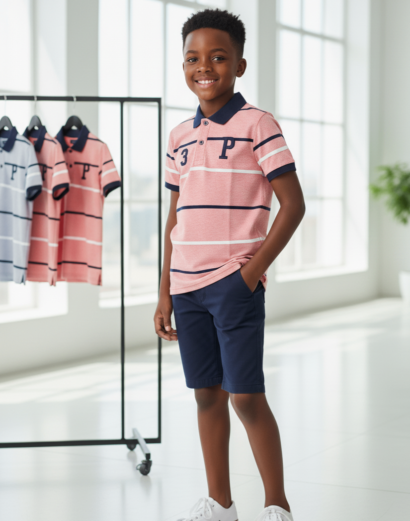Polo enfant rayé rose(taille28
