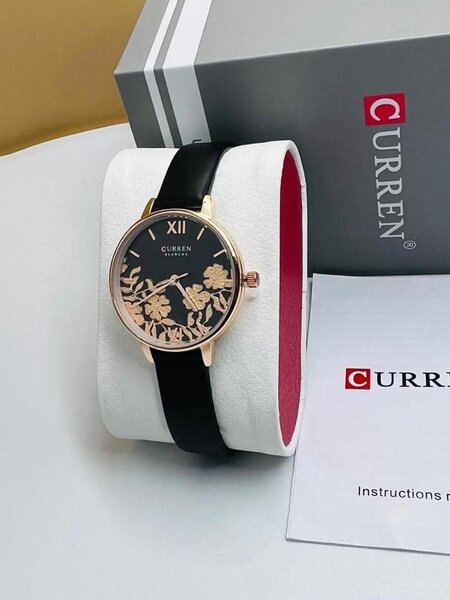 CURREN BLANCHE/Montre pour femmes, étanche, bracelet en cuir noir