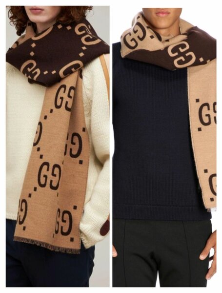 Gucci GG Jacquard Wool Silk Scarf for men women