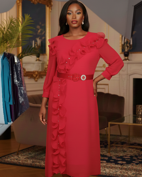 Robe rouge élégante à volants