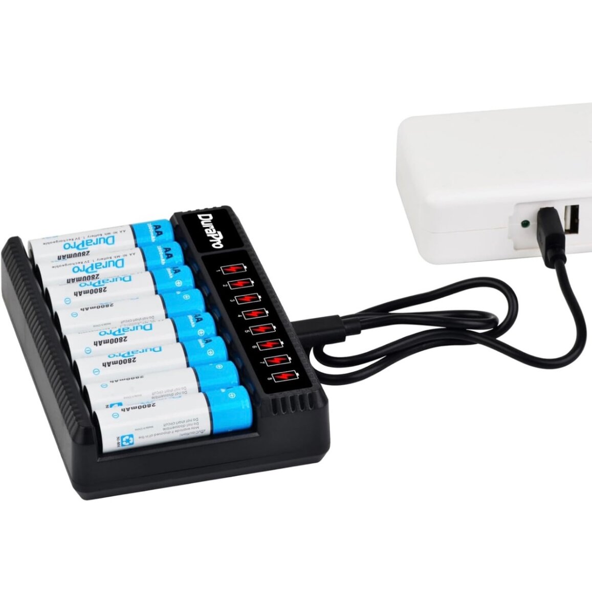 DuraPro Rapid Smart LCD 8-Slots USB AA AAA Battery Charger