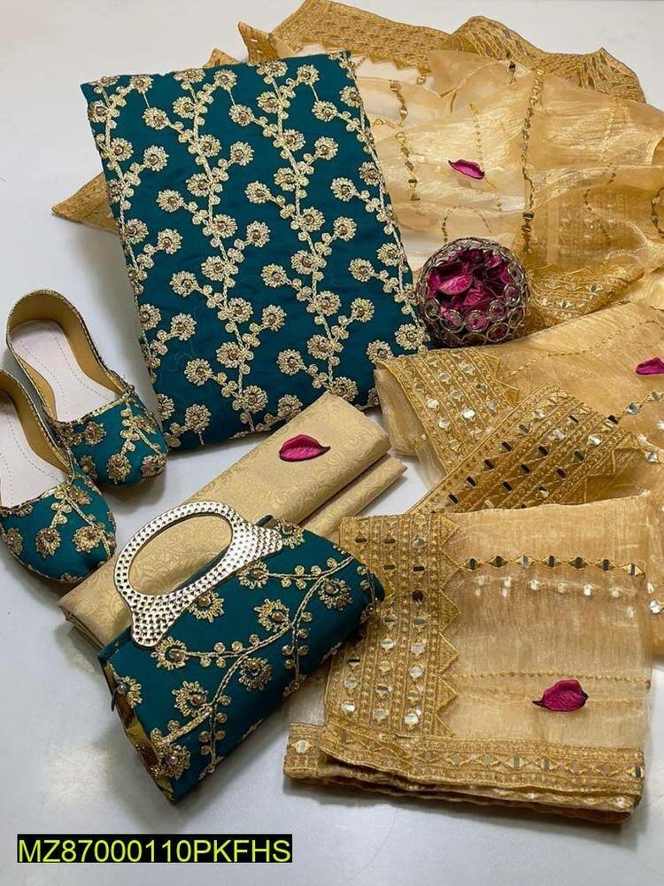 5 Pcs women's unstitched crikle chiffon Embroidered suit