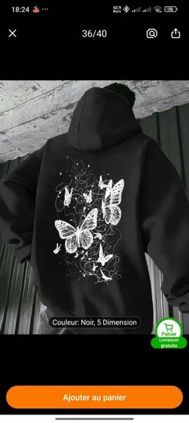 Sweat à capuche papillons noir