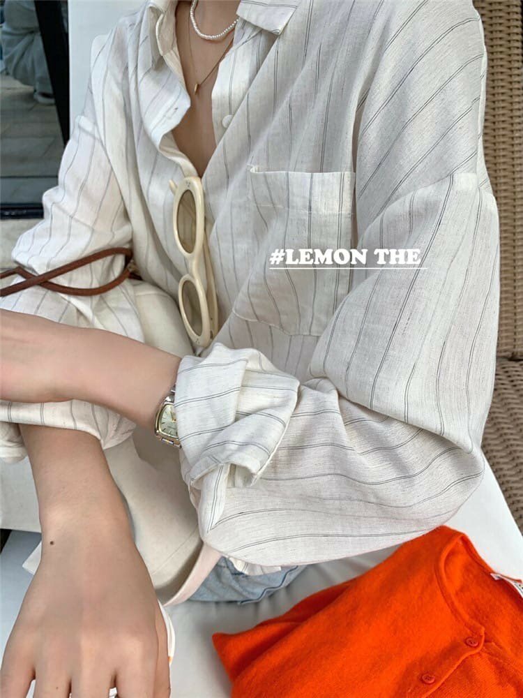 Льняная рубашка в полоску