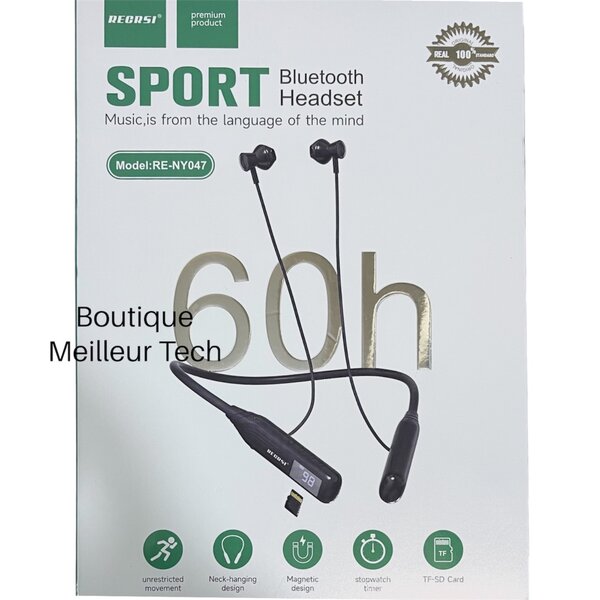 Recrsi Écouteurs Bluetooth Cou Longue durée 60H RE-NY047