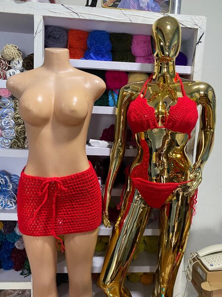 Crochet 3 piece bikini with cover up