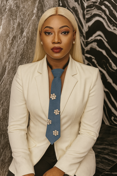 Cravate jeans ornée de perles