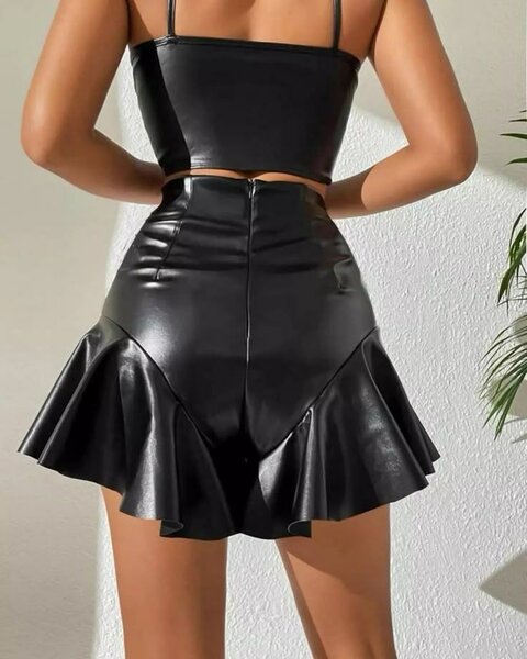 Women black leather shirt