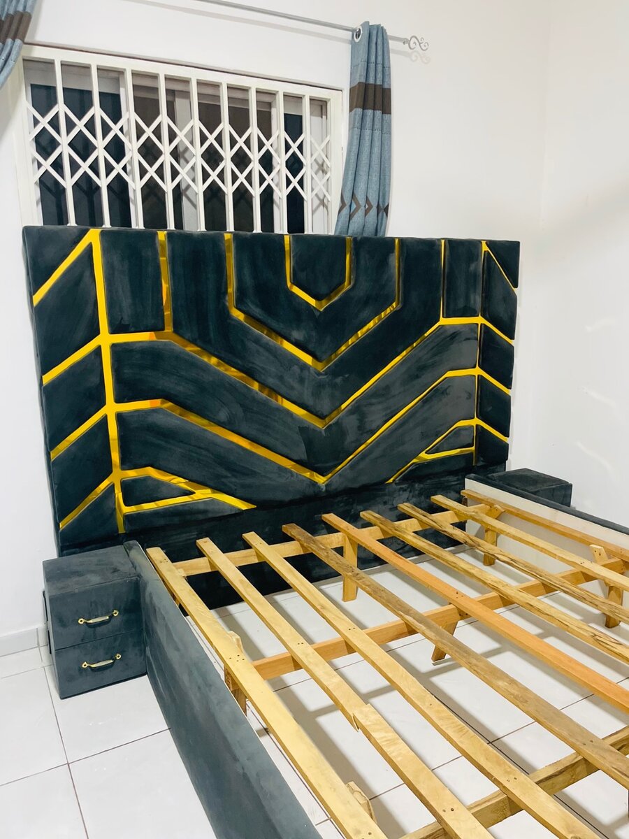 Queen Size Bed Frame with two side cabinets and a storage ut