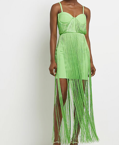 Robe à franges verte chic