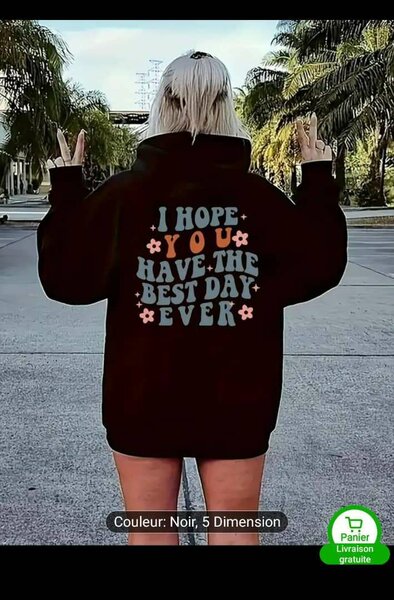 Sweat Noir Graphique Femme