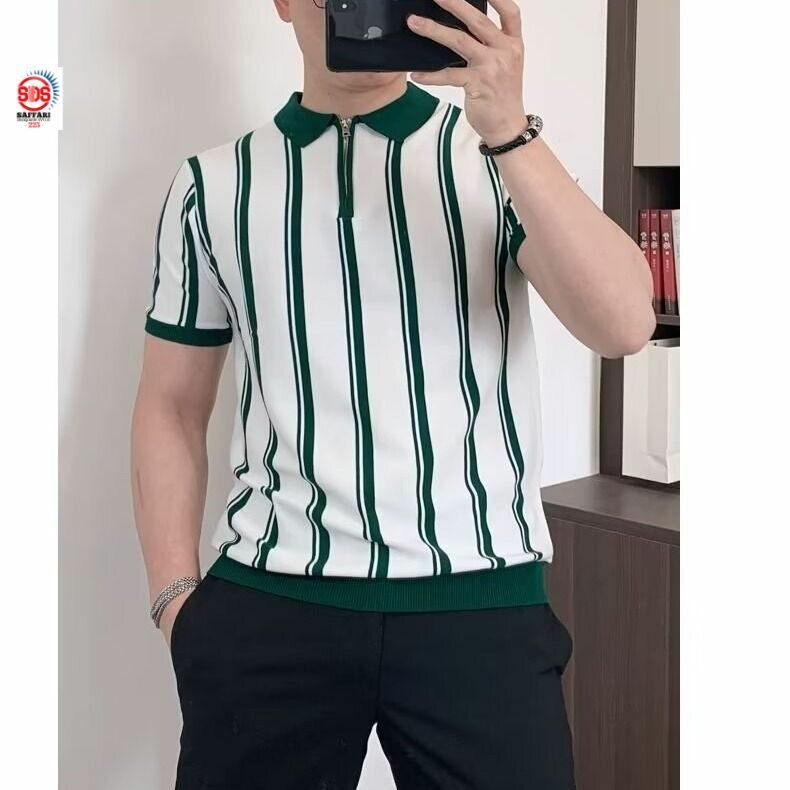 Polo rayé vert homme stylé