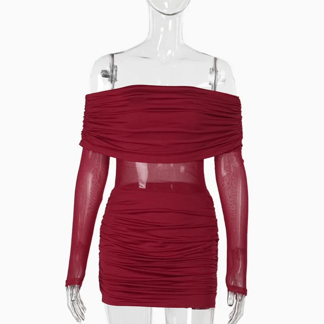 Robe Épaules Dénudées Rouge Élégante