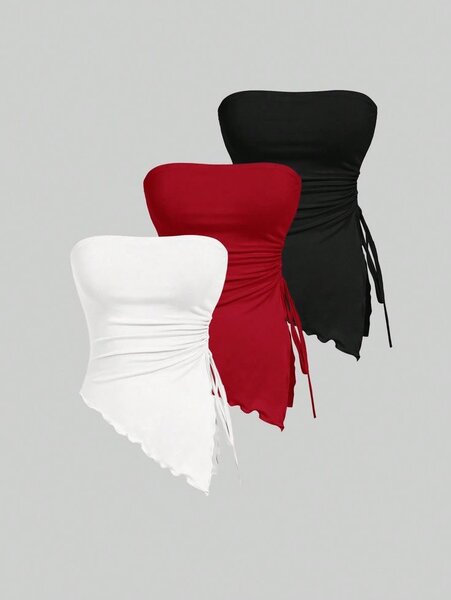 Strapless Ruched Tube Top 3-Pack
