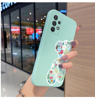 JIUMOO for Samsung A32 4G Case Fashion Tide Cartoon Bear Thin New Design Phone Case Side Square Edge Casing Pattern Silicone Softcase Full Back Cover Shockproof Protection Cases