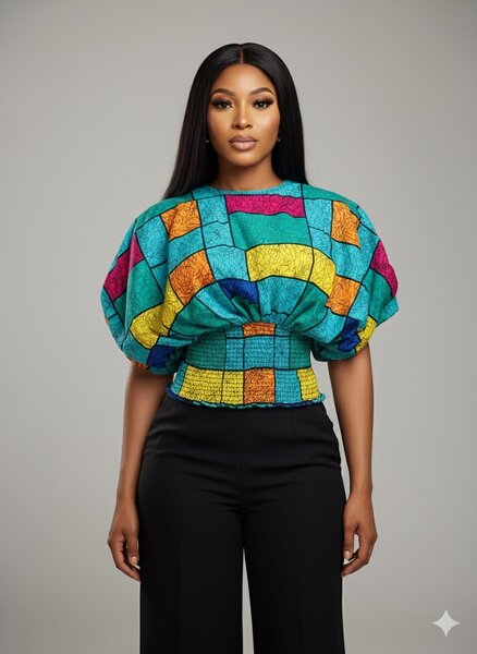 Top coloré à manches bouffantes