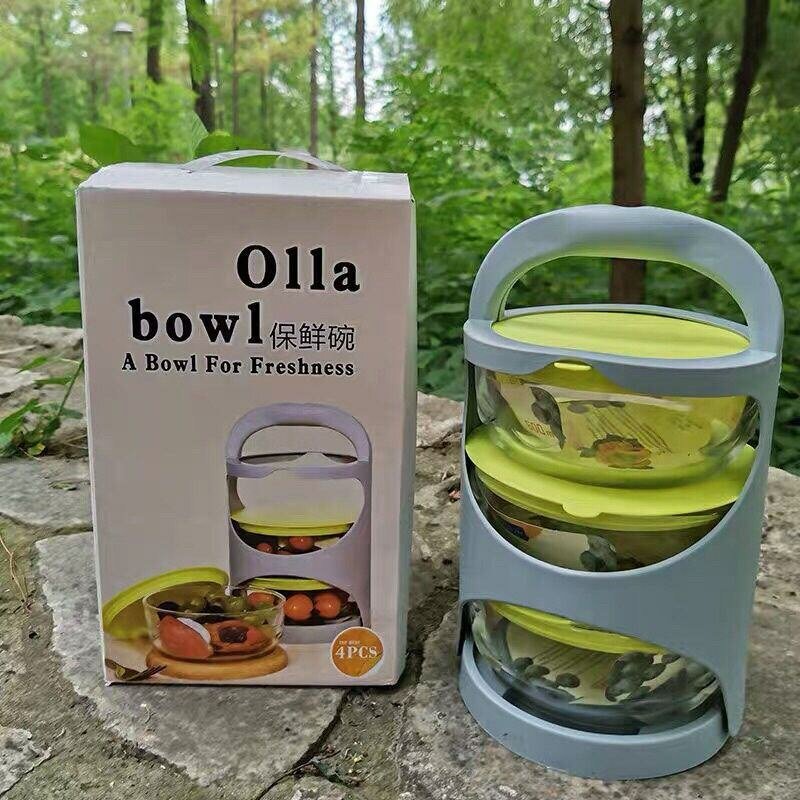 3PCS SET GLASS LUNCH/ SNACK/SALAD BOWL