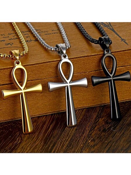 Collier Croix Ankh et Plaque