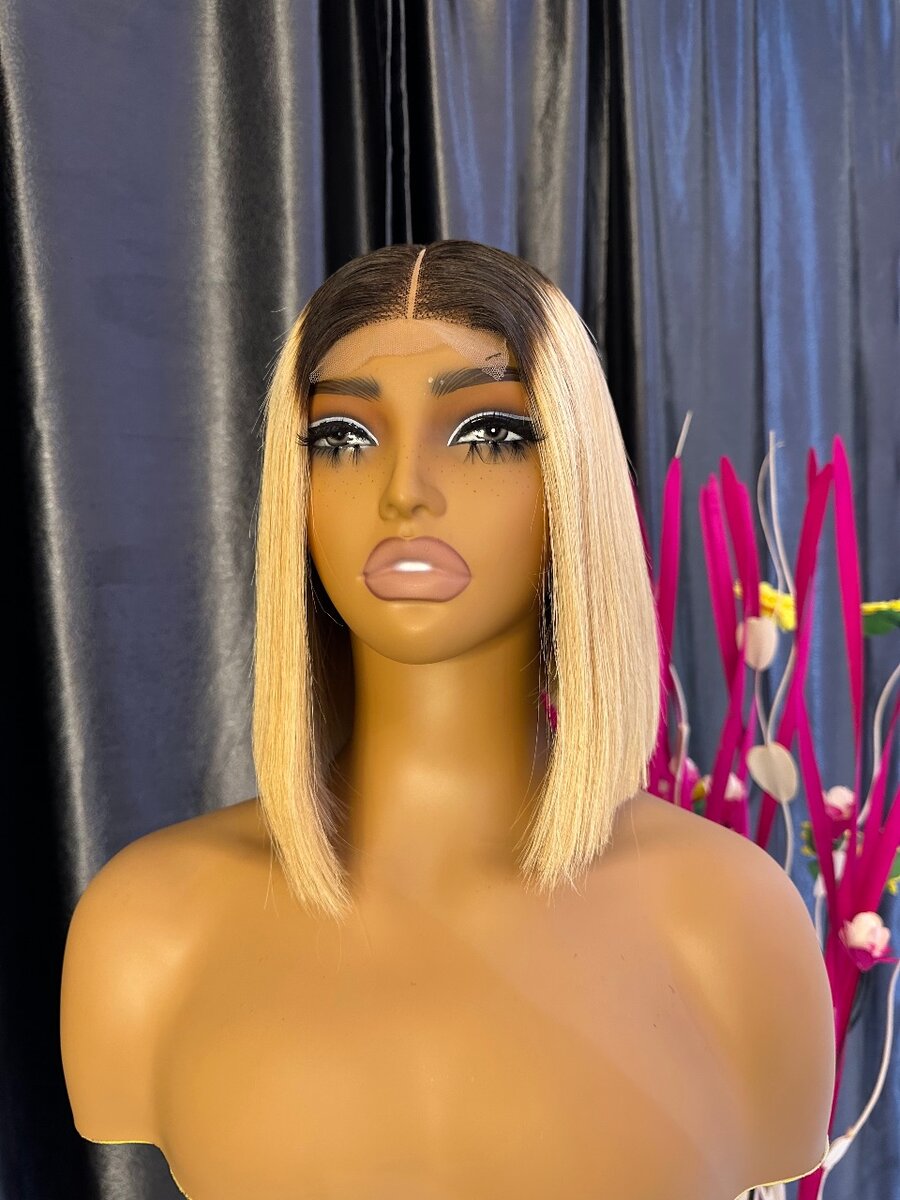 10inch blonde bone straight with dark root