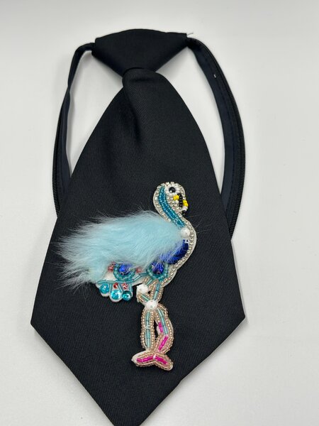 Elegant Tie with Ostrich Brooch