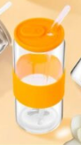 Silicone Lid and Sleeve Borosilicate Glass Beer Can Tumbler with Straw 