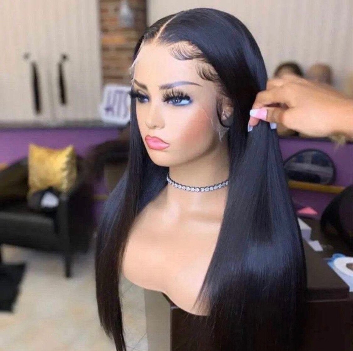 Black bone straight frontal wigs