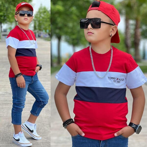 T-shirt enfant rayé rouge