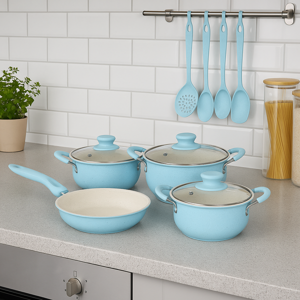 Ensemble de Batterie de Cuisine Antiadhésive Bleu