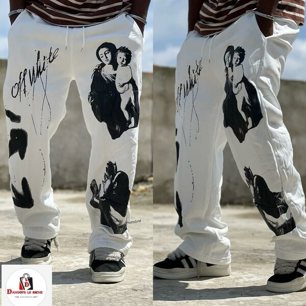 Pantalon street art blanc homme