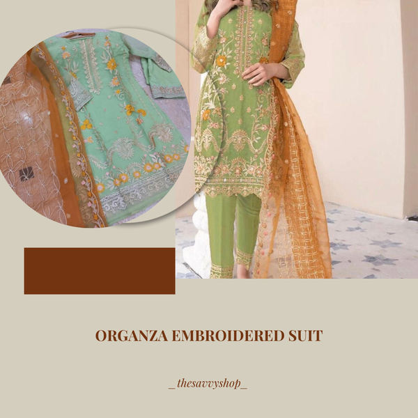 Stitched organza embroidered suit