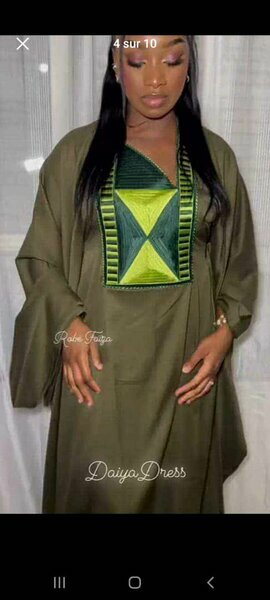 Robe boubou motif kaki vert