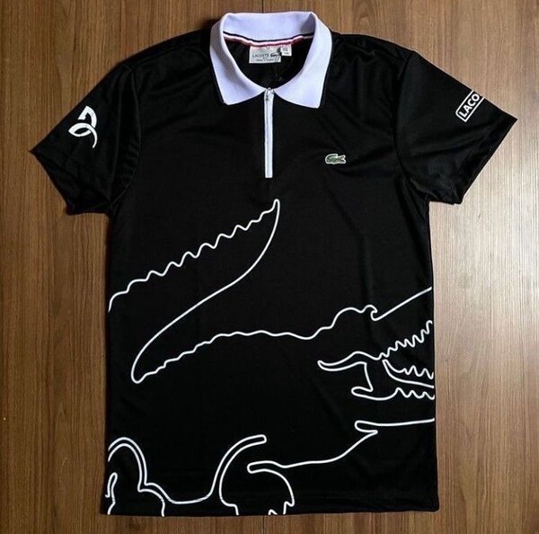 Polo noir à imprimé crocodile