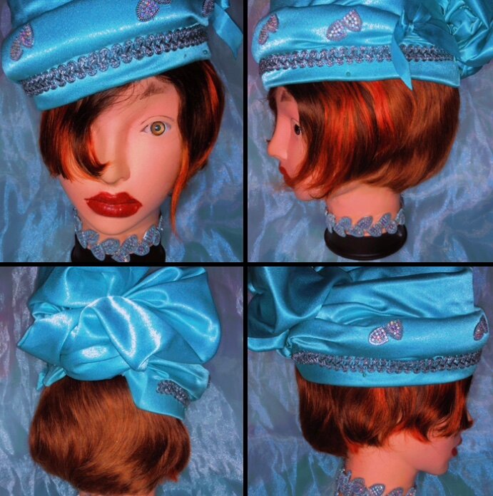 Élégante Coiffe en Satin Bleu