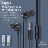 Remax RW-105 In-Ear Clear Sound Wired Earphone Stereo Earbuds with Microphone for Phone Call Music Headphone with 3.5mm Plug Compatible with Phones Tablets