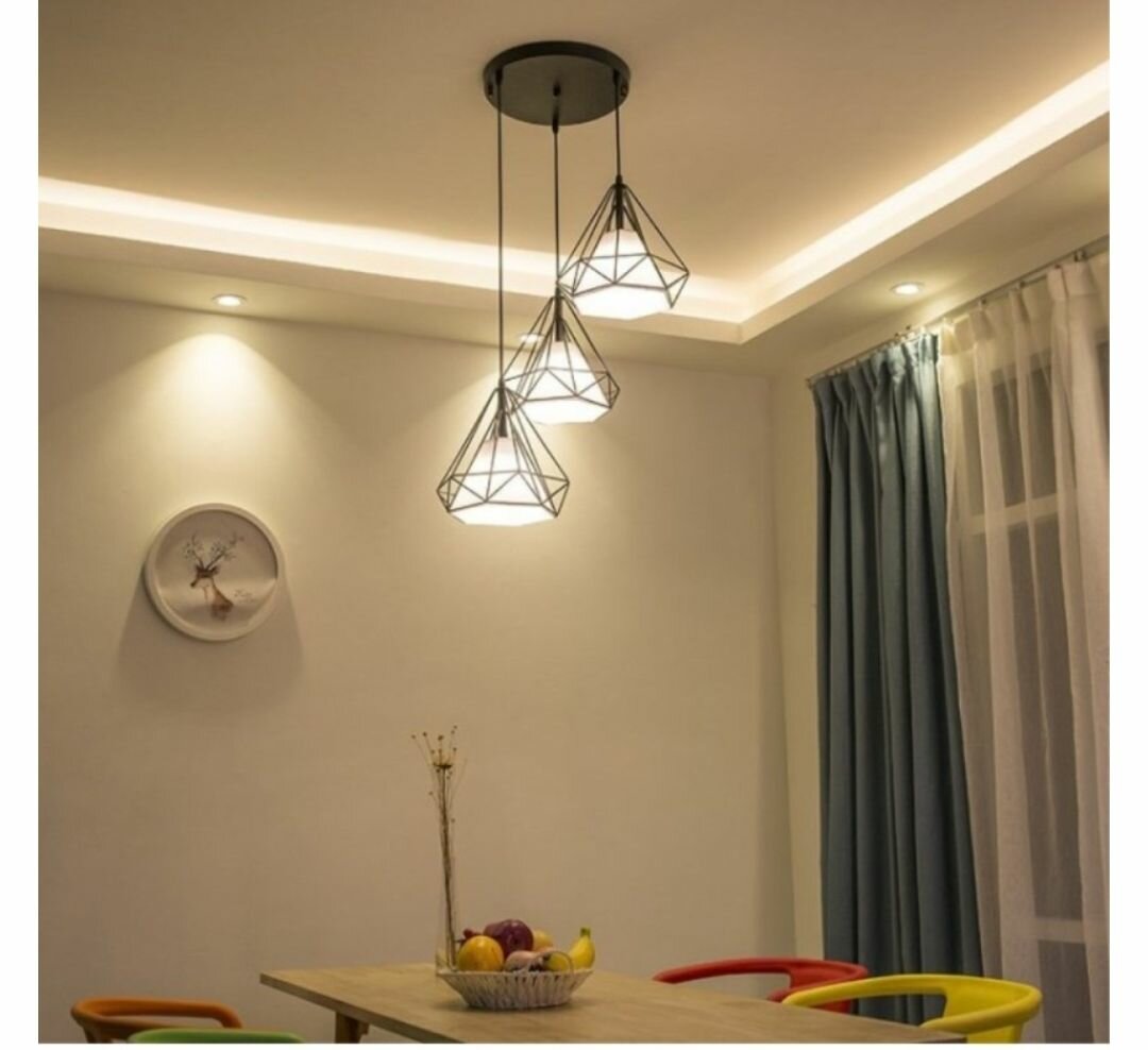 3 HEADS DIAMOND SHAPE HOLLOW IRON PENDANT LAMP CEILING LIGHT