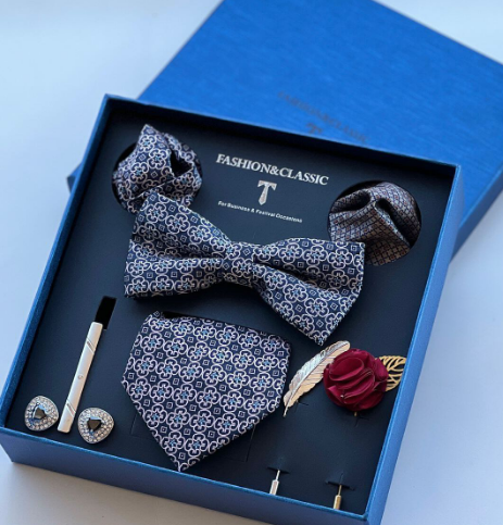 A set of accessories with a bow tie