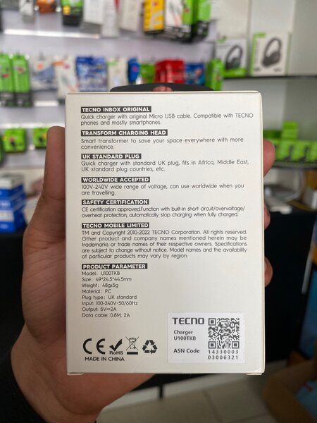 Tecno Orginal Micro charger (12 Months warrenty)