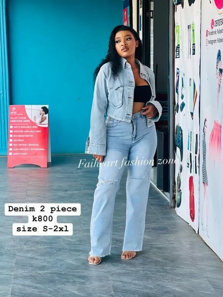 Set of beautiful women's denim clothing (top and bottom)