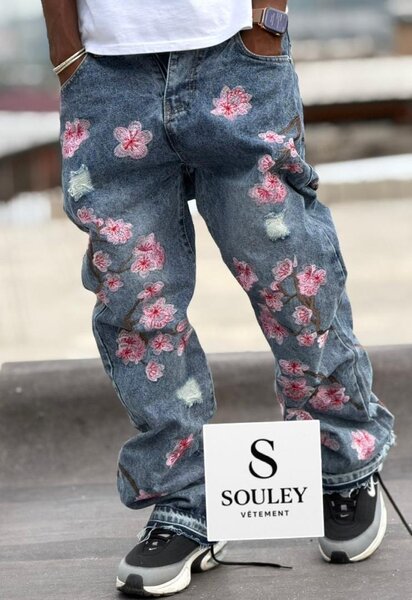 Jean décontracté avec broderie pour homme