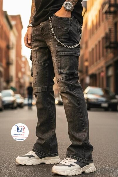 Jean cargo noir homme