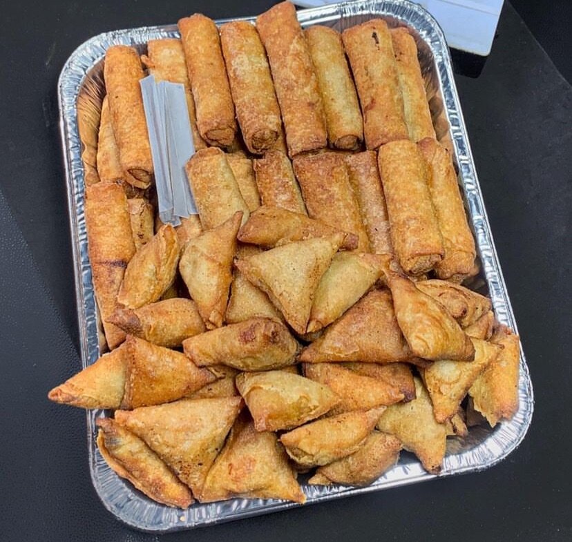 Frozen spring rolls and samosas
