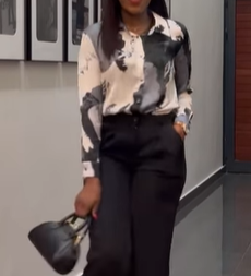 Black print satin blouse