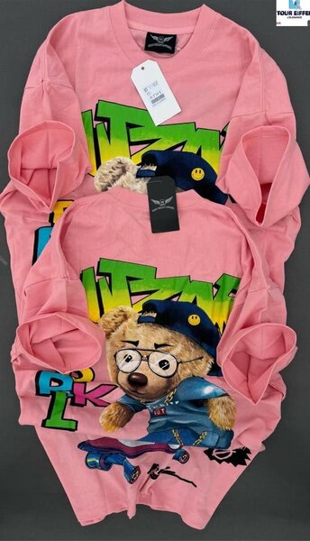 T-shirt rose à imprimé ours