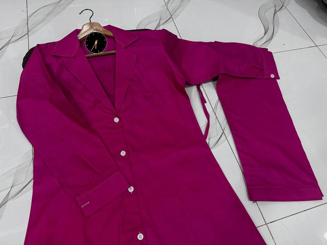 woman's Stitched Overcoat Trouser-2 pcs plain cotton magenta