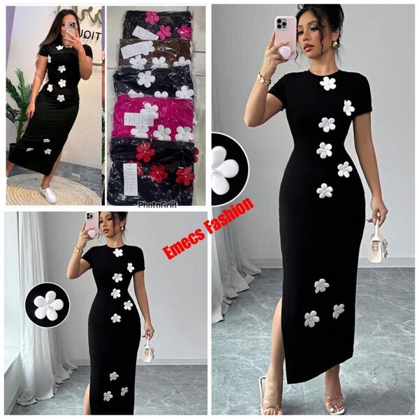 Robe Noire à Fleurs Blanches