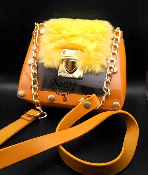 YELLOW CLEAR ACRYLIC KIDS BAG WITH SHOULDER CHAIN
