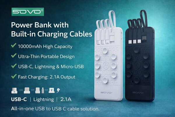 Power bank Sovo 10 000mAh câbles intégrés