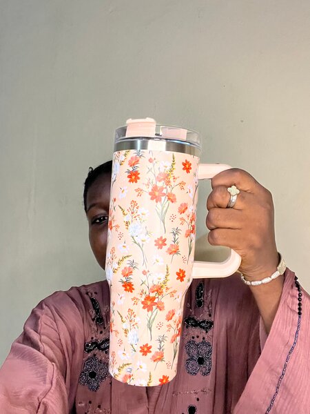 Grand Mug Isotherme à Fleurs