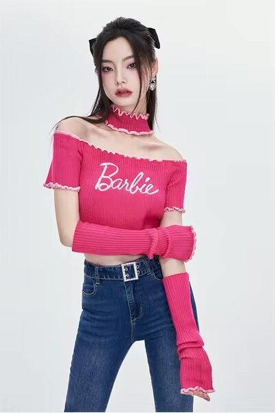 Кроп-топ со съемными рукавами и чёкером Barbie