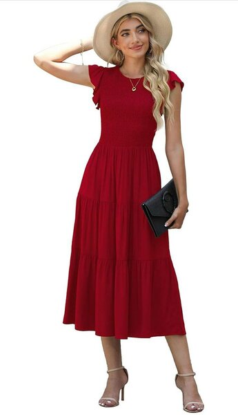 GRECERELLE Womens Summer Maxi Dress - Casual Midi Smocked